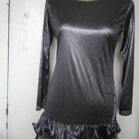 SIZE 14 EUROPEAN CLUB LTD Womens Black Silver Mod Shimmer long sleeved Blouse - Picture 1 of 2